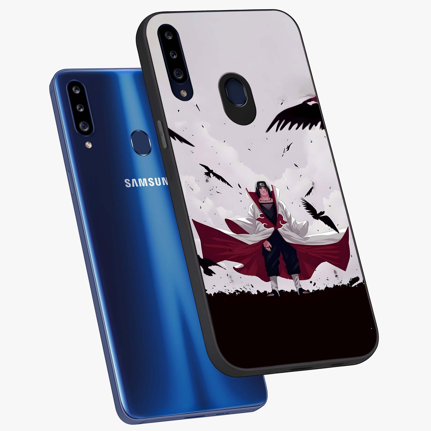 Crimson Crow Ascension Glass Case displayed in angled mockup highlighting powerful crow illustration with dark crimson aesthetic.