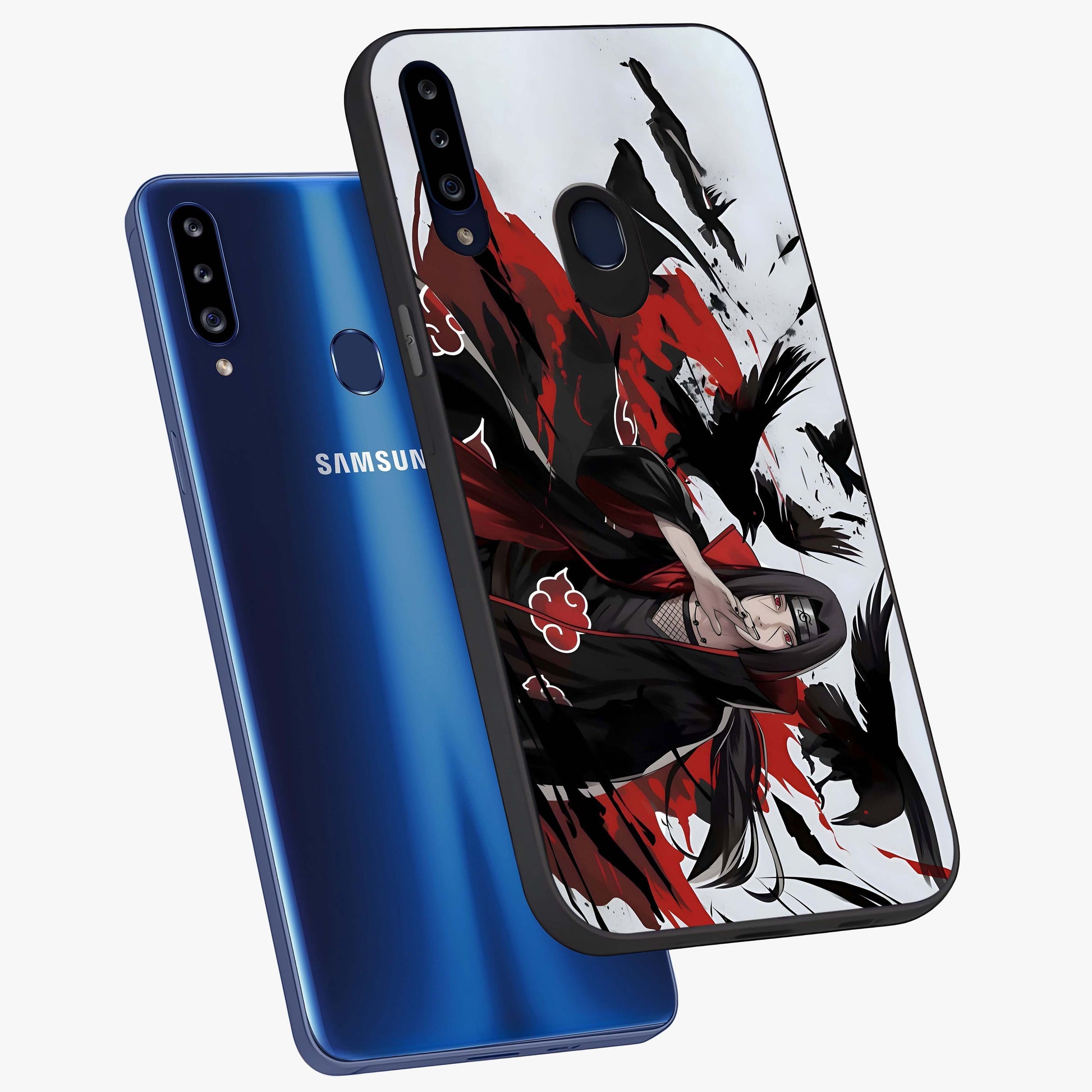 Crimson Crow Illusion Glass Case displayed in angled mockup highlighting mysterious crow graphic with dark aesthetic style.