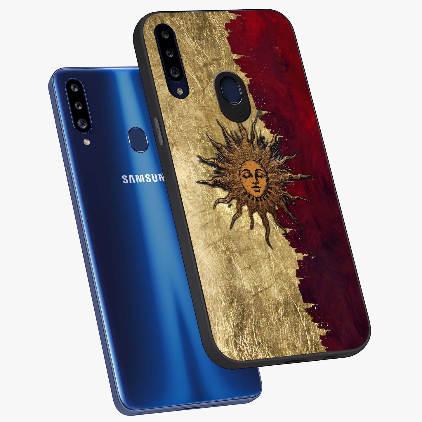 Crimson Sun Majesty Glass Case displayed in angled mockup highlighting majestic crimson sun design with bold aesthetic style.