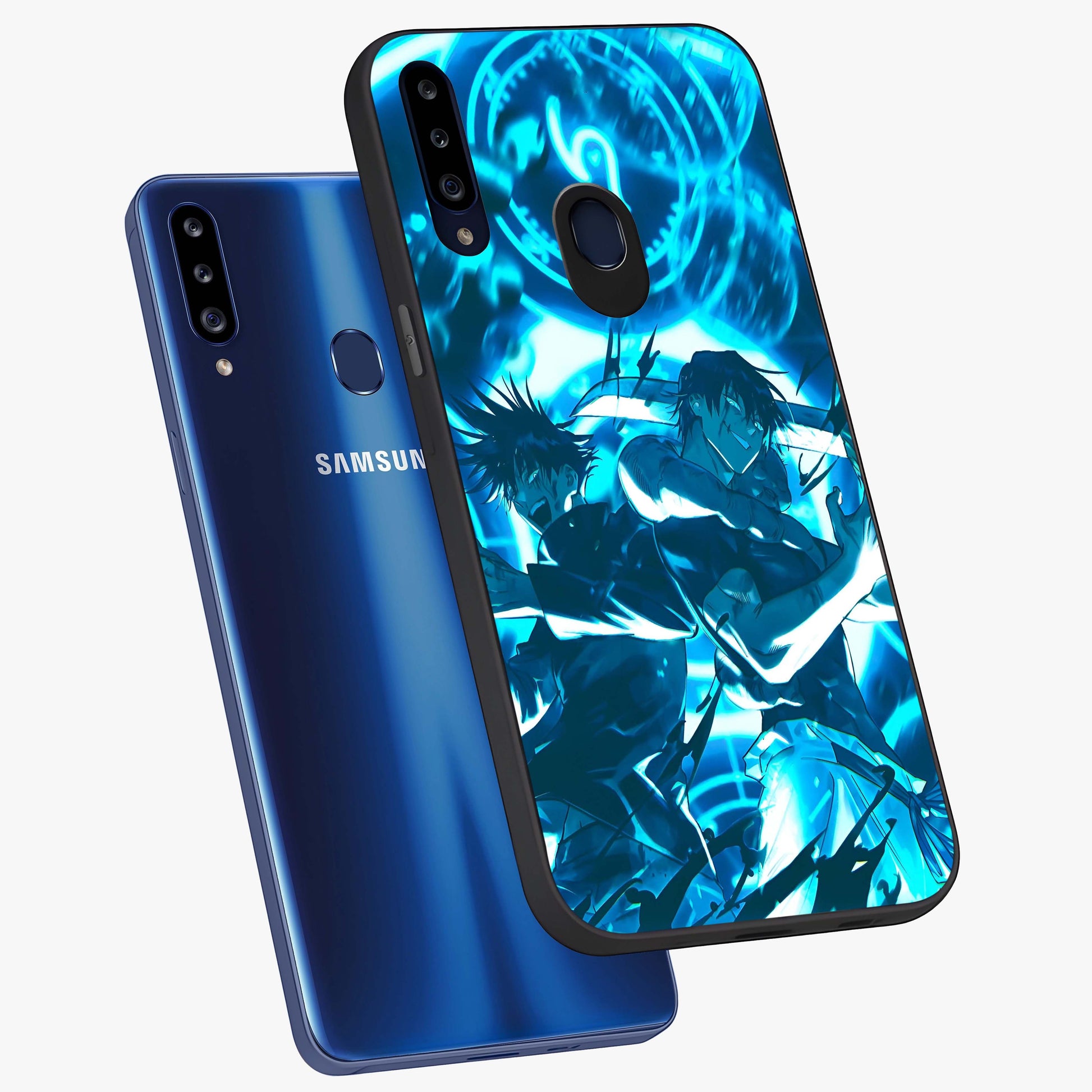 Cursed Energy Clash Glass Case displayed in angled mockup highlighting powerful battle inspired graphic with anime style aesthetic.