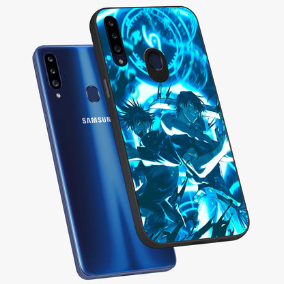 Cursed Energy Clash Glass Case displayed in angled mockup highlighting powerful battle inspired graphic with anime style aesthetic.