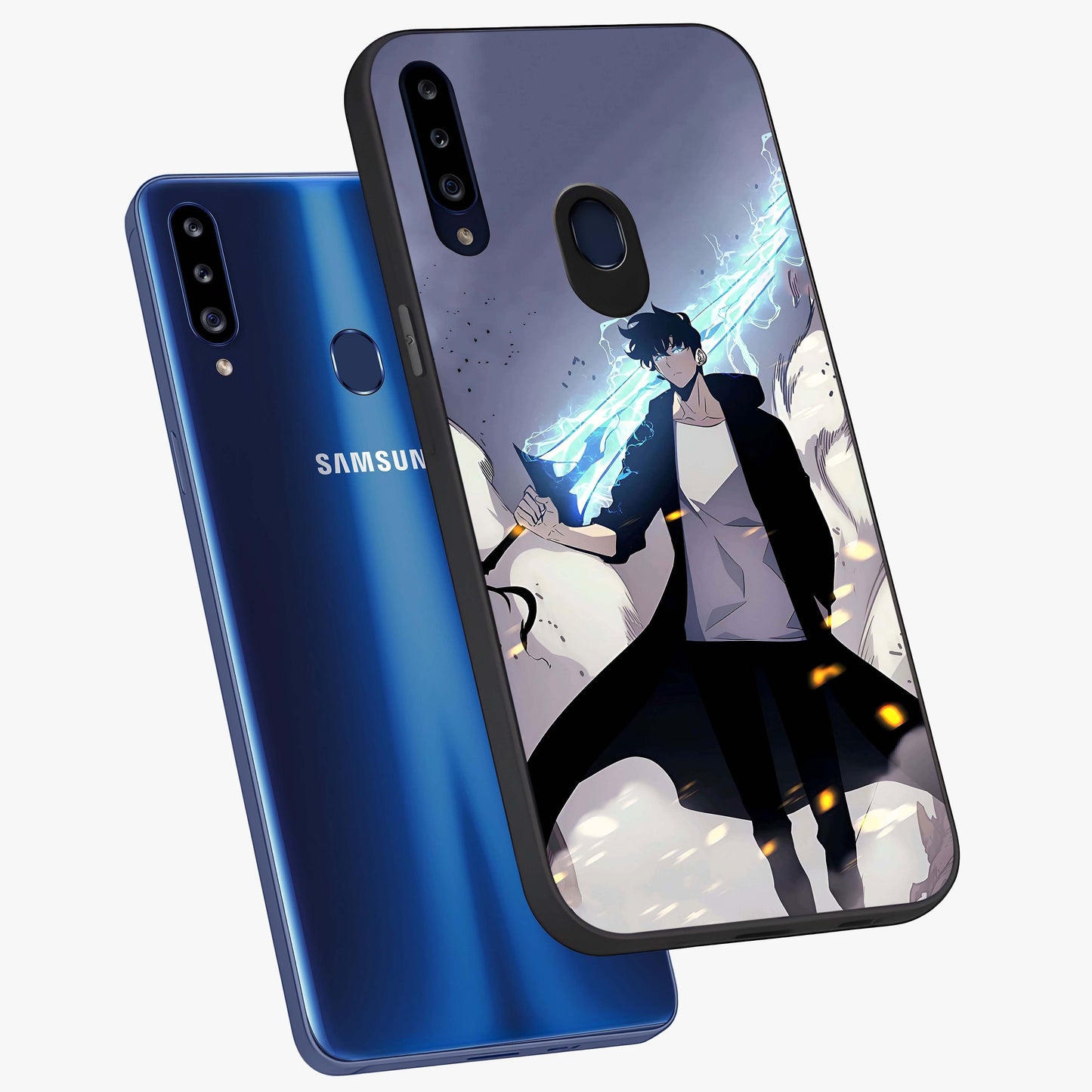 Dark Lightning Anime Warrior Glass Case displayed in angled mockup highlighting powerful lightning themed anime illustration.