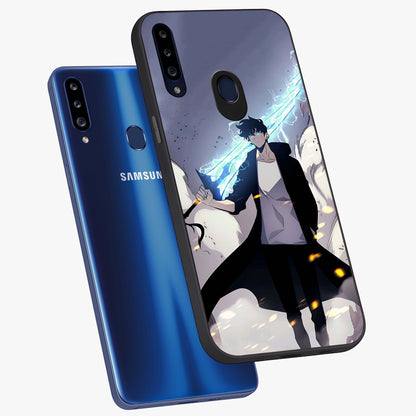 Dark Lightning Anime Warrior Glass Case displayed in angled mockup highlighting powerful lightning themed anime illustration.