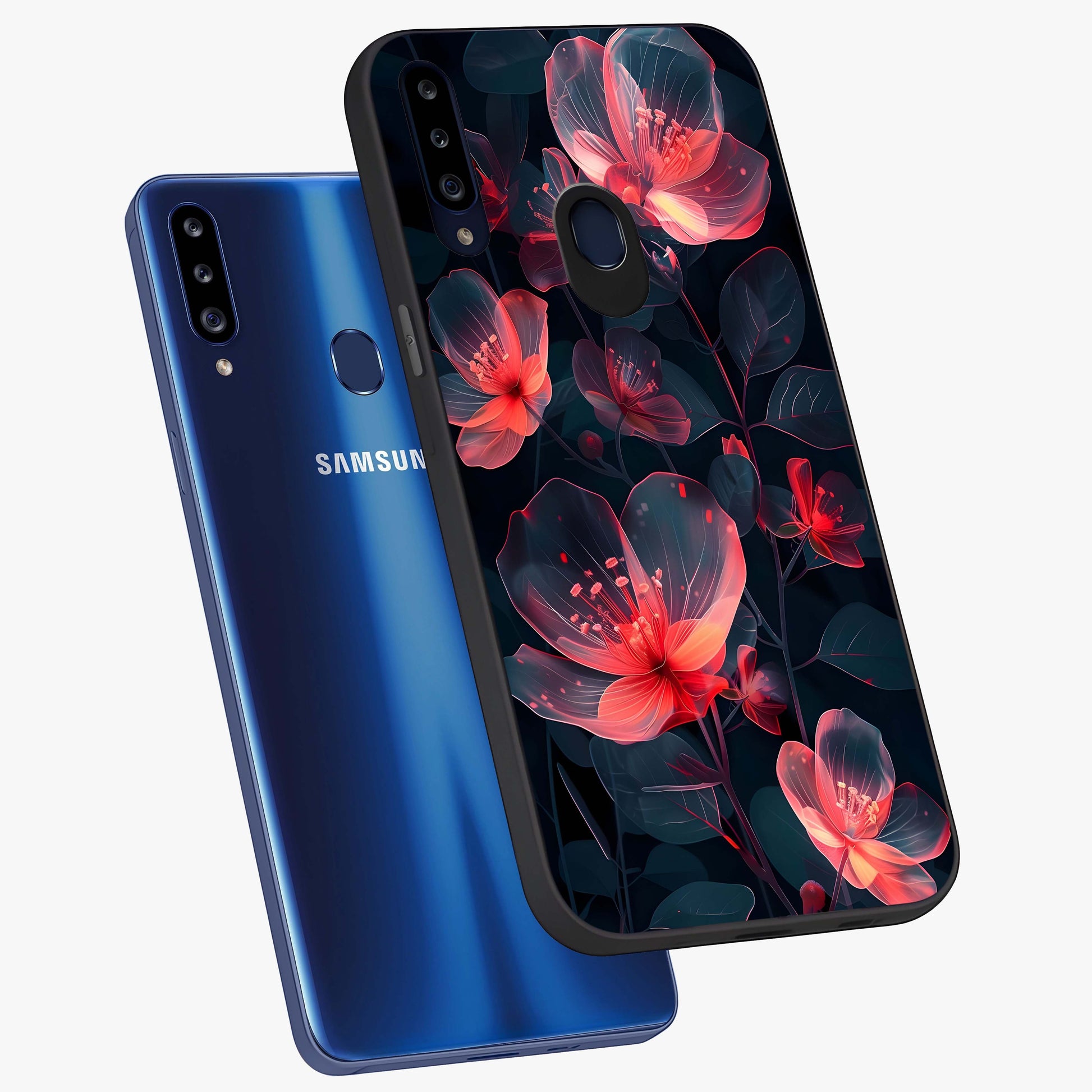 Dark Shade of Flower Glass Case displayed in angled mockup highlighting moody floral illustration with aesthetic dark tones.