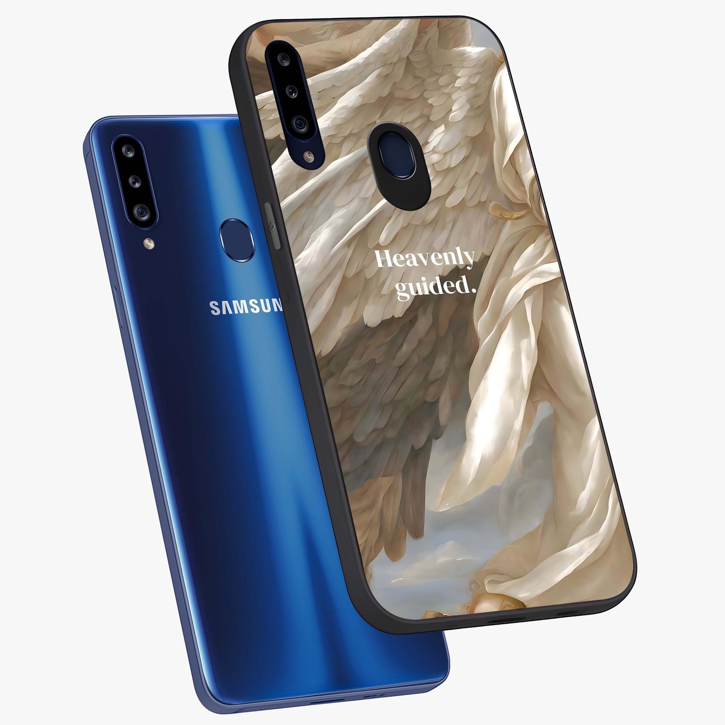 Divine Winged Grace Glass Case displayed in angled mockup highlighting graceful wing design with divine aesthetic style.