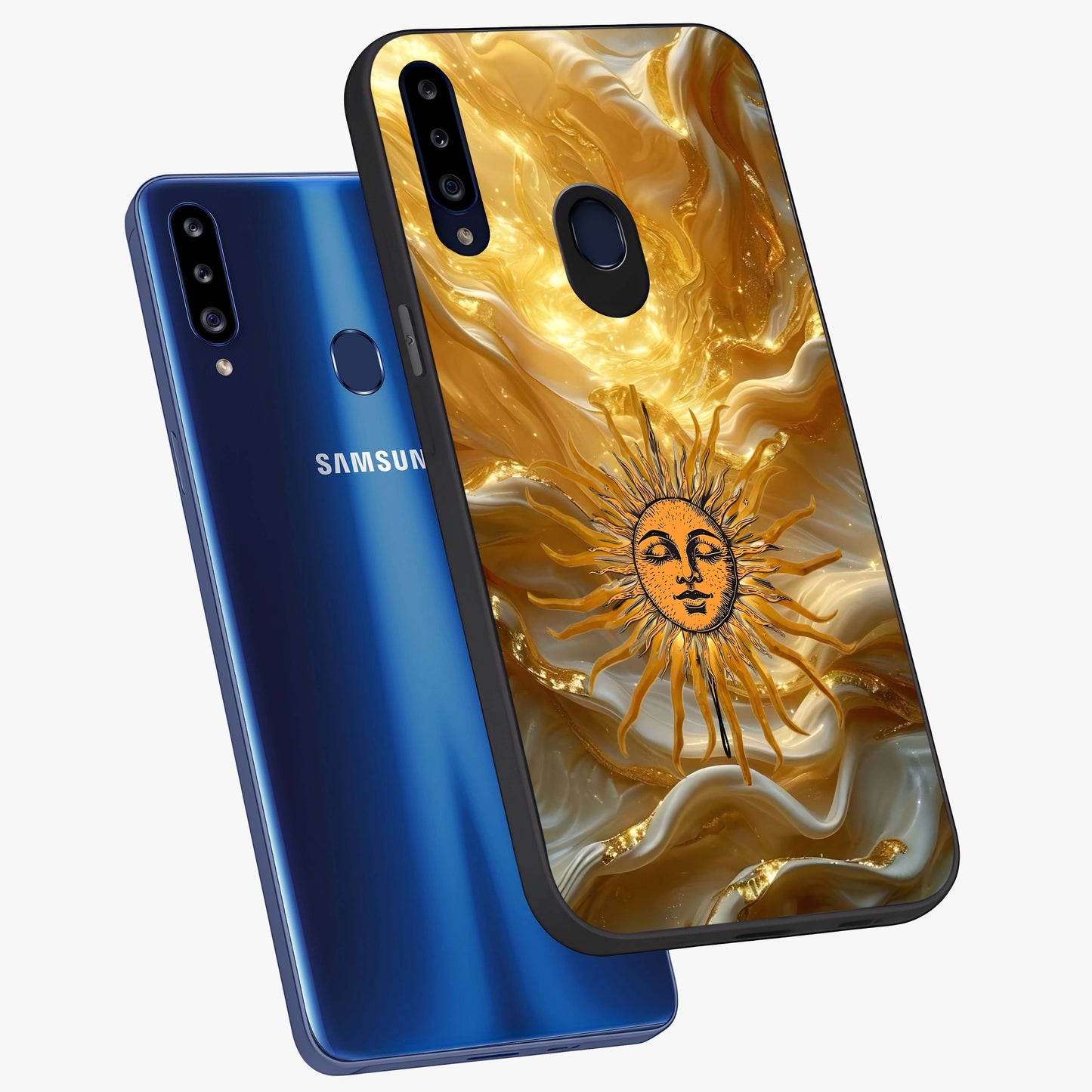 Eternal Golden Glow Glass Case displayed in angled mockup highlighting glowing golden aesthetic design with elegant style.