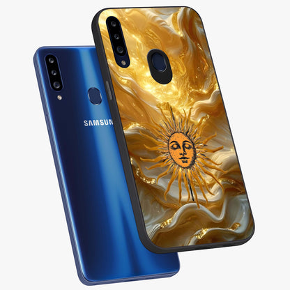 Eternal Golden Glow Glass Case displayed in angled mockup highlighting glowing golden aesthetic design with elegant style.