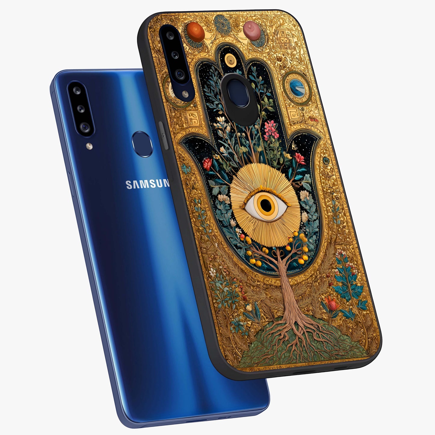 Ethereal Evil Eye Glass Case displayed in angled mockup highlighting protective evil eye symbol with spiritual aesthetic design.