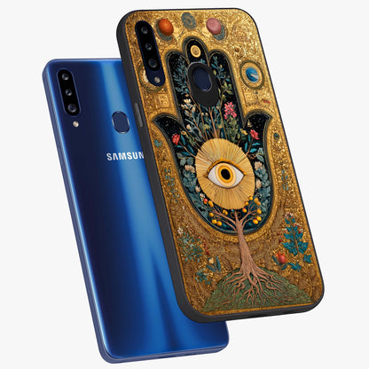 Ethereal Evil Eye Glass Case displayed in angled mockup highlighting protective evil eye symbol with spiritual aesthetic design.