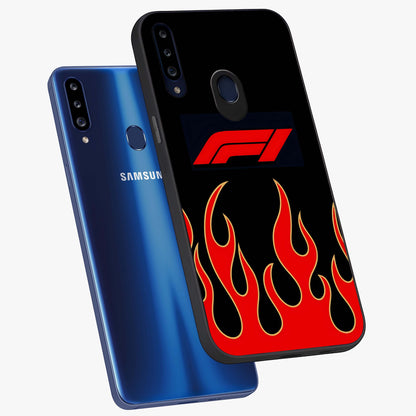 Fire F11 Glass Case displayed in angled mockup highlighting bold fire inspired graphic with energetic aesthetic style.
