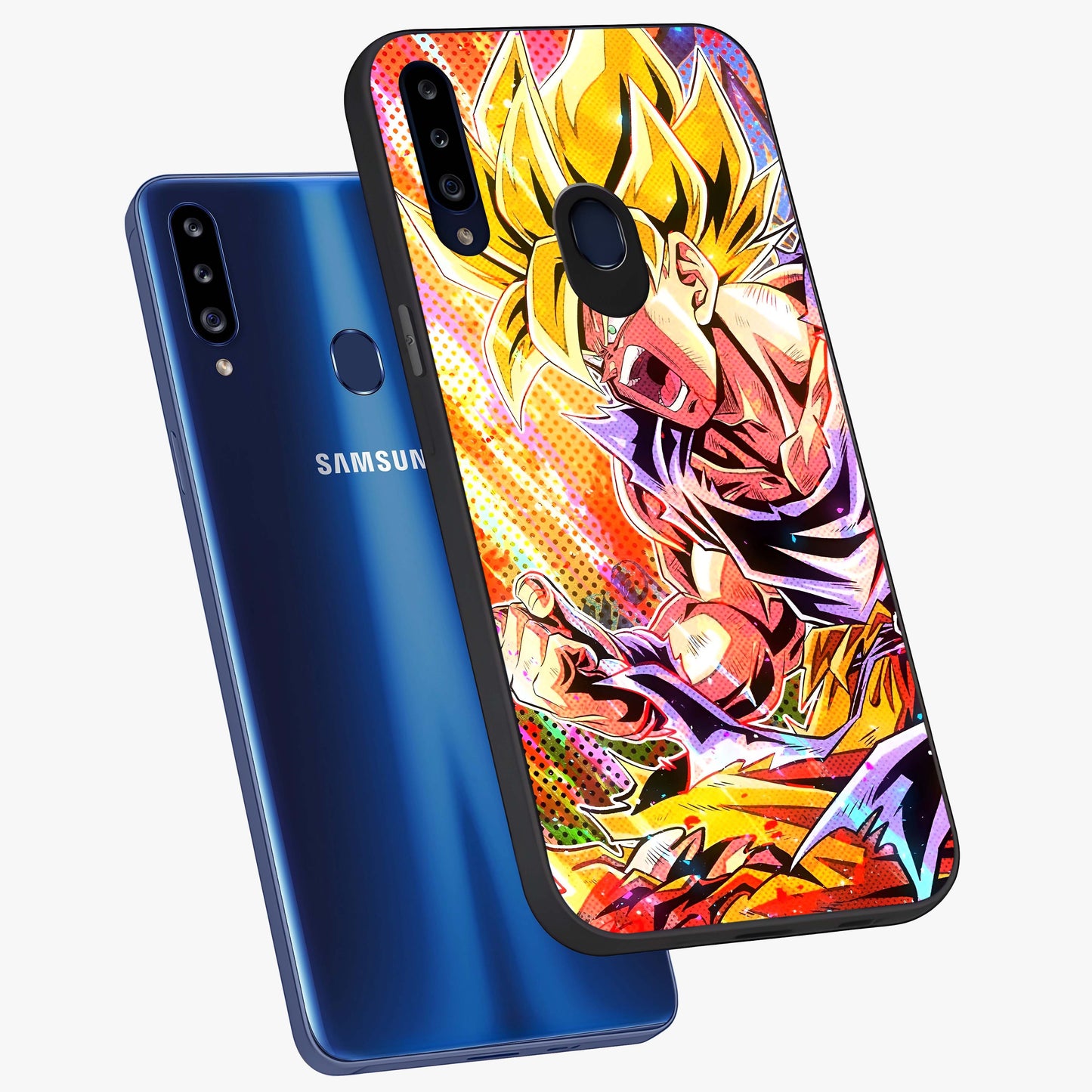 Firing Goku Glass Case displayed in angled mockup highlighting dynamic anime character design with action aesthetic.