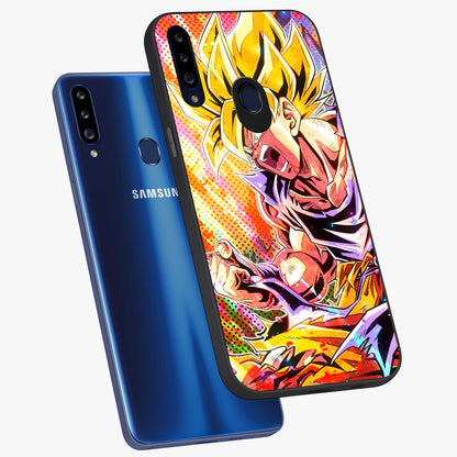 Firing Goku Glass Case displayed in angled mockup highlighting dynamic anime character design with action aesthetic.