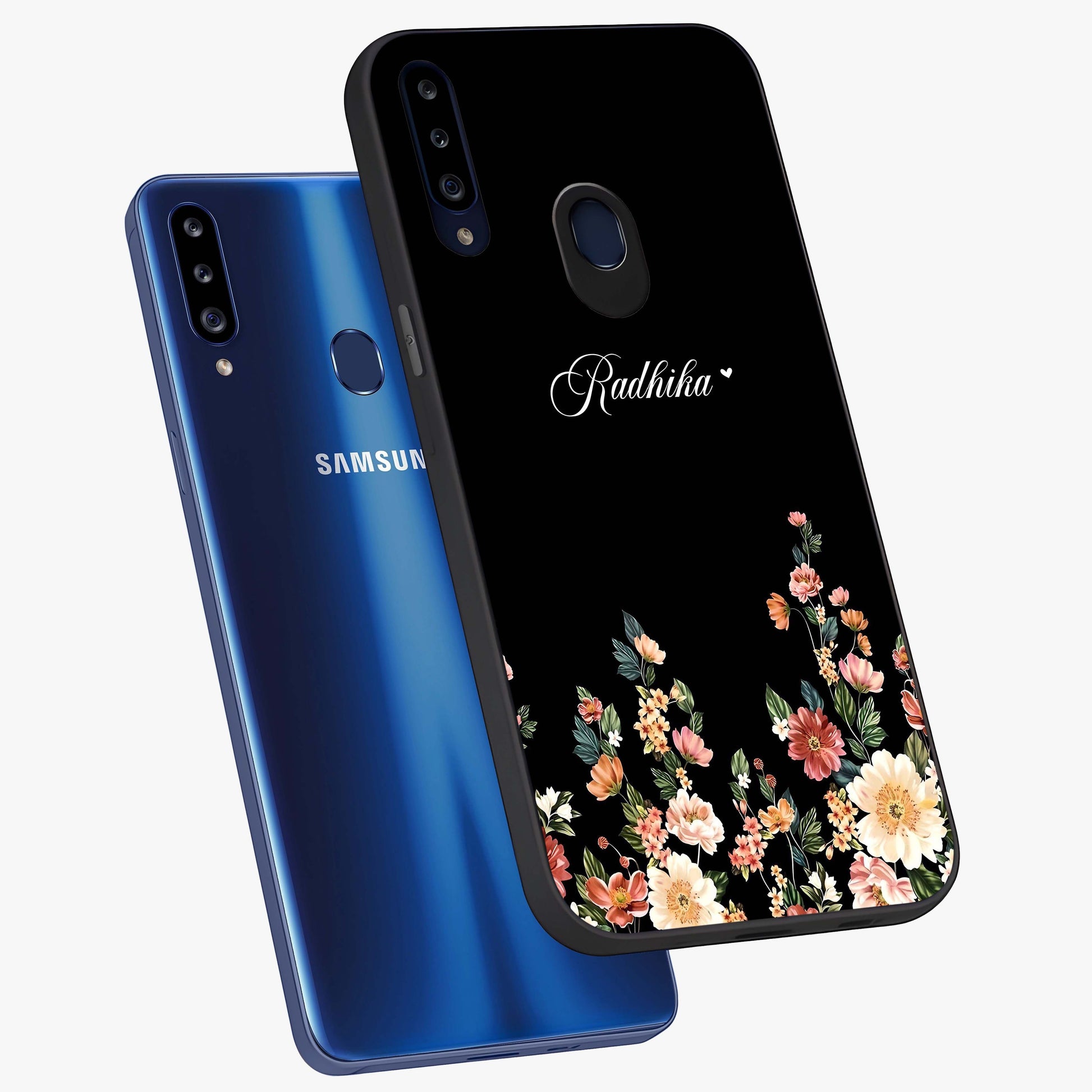 Floral Design With a Custom Personalized Name Glass Case displayed in angled mockup highlighting elegant floral pattern with custom name feature.