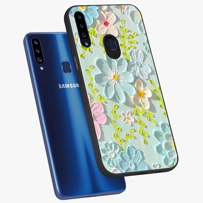 Frosted Petal Garden Glass Case displayed in angled mockup highlighting delicate flower petal design with calm garden aesthetic.