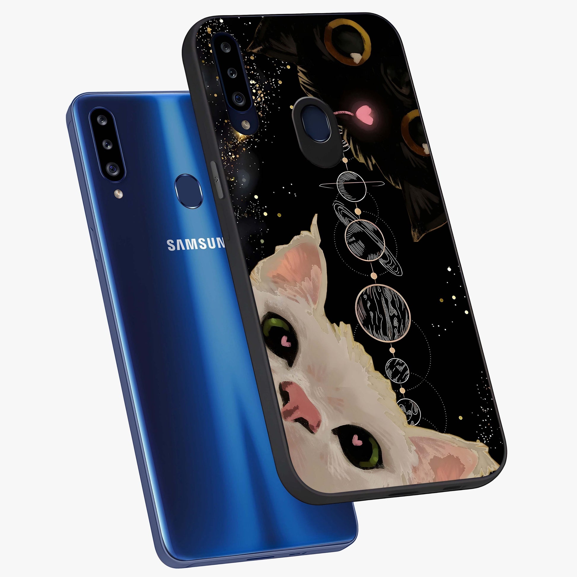 Galactic Cat Glass Case displayed in angled mockup highlighting celestial feline illustration with galaxy aesthetic style.