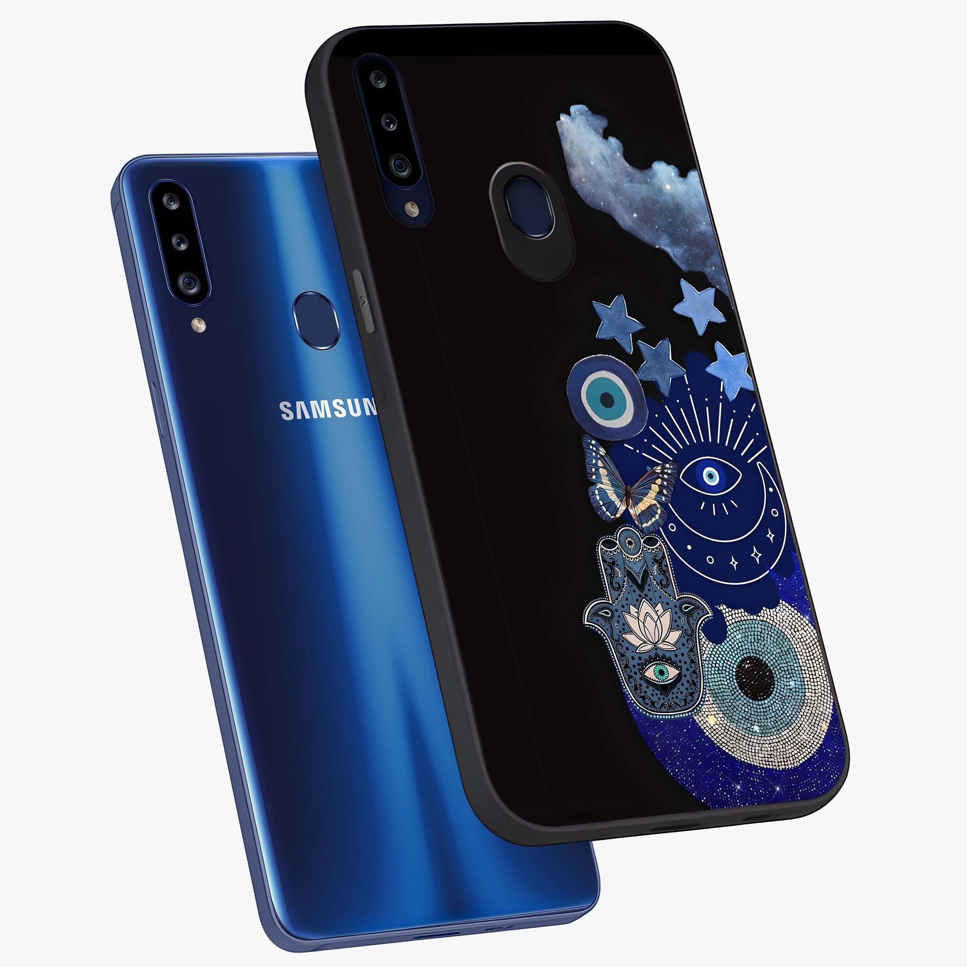 Galactic Charm Cluster Glass Case displayed in angled mockup highlighting luminous galaxy inspired design with dreamy aesthetic.