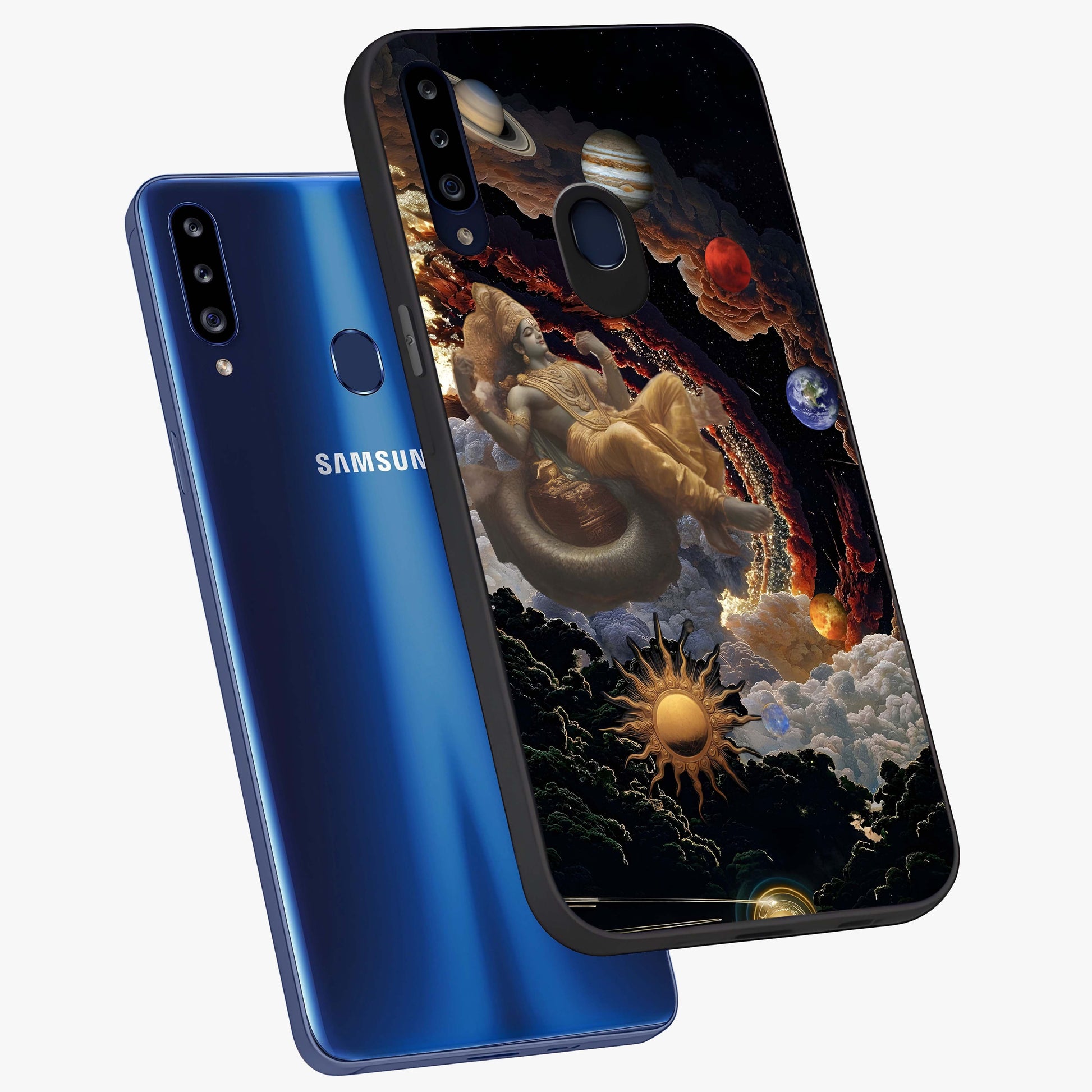 Galactic Divine God Glass Case displayed in angled mockup highlighting powerful celestial deity illustration with galactic aesthetic.