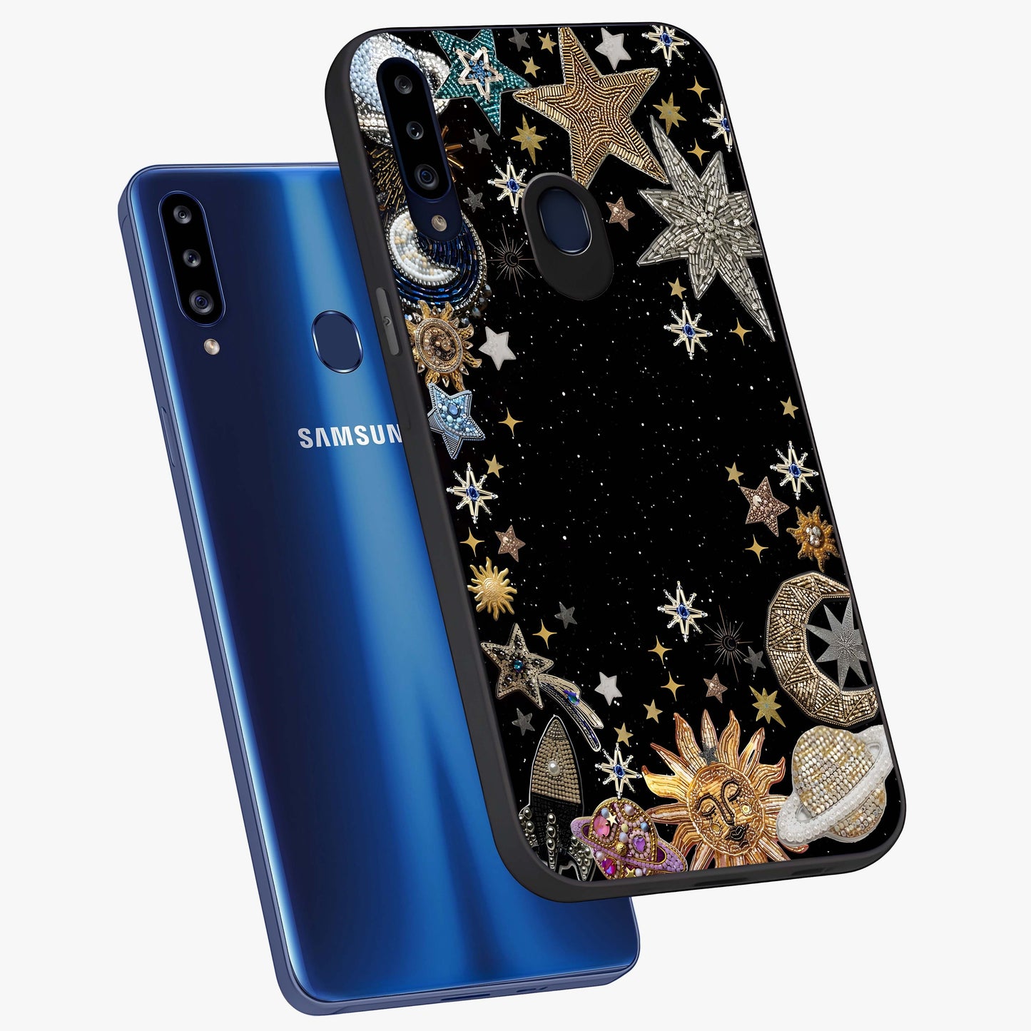 Galactic Jewel Stars Glass Case displayed in angled mockup highlighting shining celestial star design with cosmic aesthetic style.