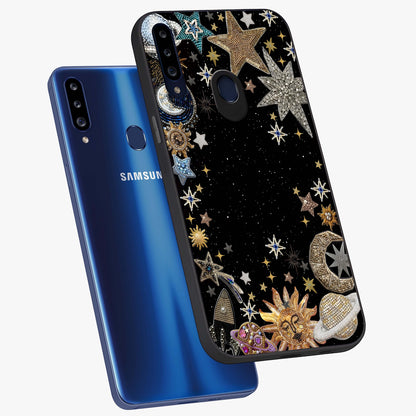 Galactic Jewel Stars Glass Case displayed in angled mockup highlighting shining celestial star design with cosmic aesthetic style.