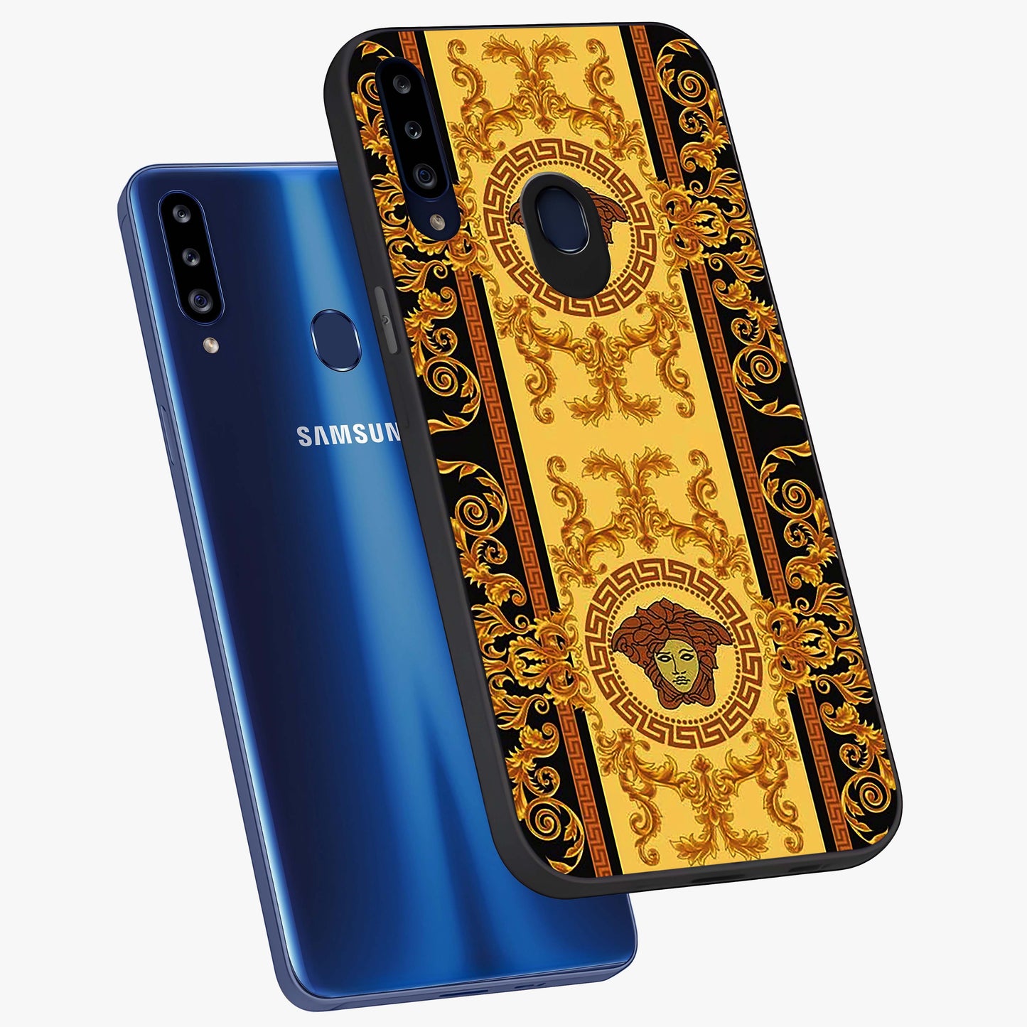 Golden Lotus Glow Glass Case displayed in angled mockup highlighting radiant lotus illustration with spiritual aesthetic.