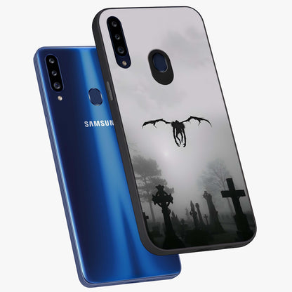 Graveyard Shadow Descent Glass Case displayed in angled mockup highlighting eerie shadow illustration with gothic aesthetic.