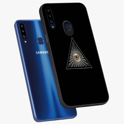 Illuminati Evil Glass Case displayed in angled mockup highlighting dark occult inspired design with bold aesthetic style.