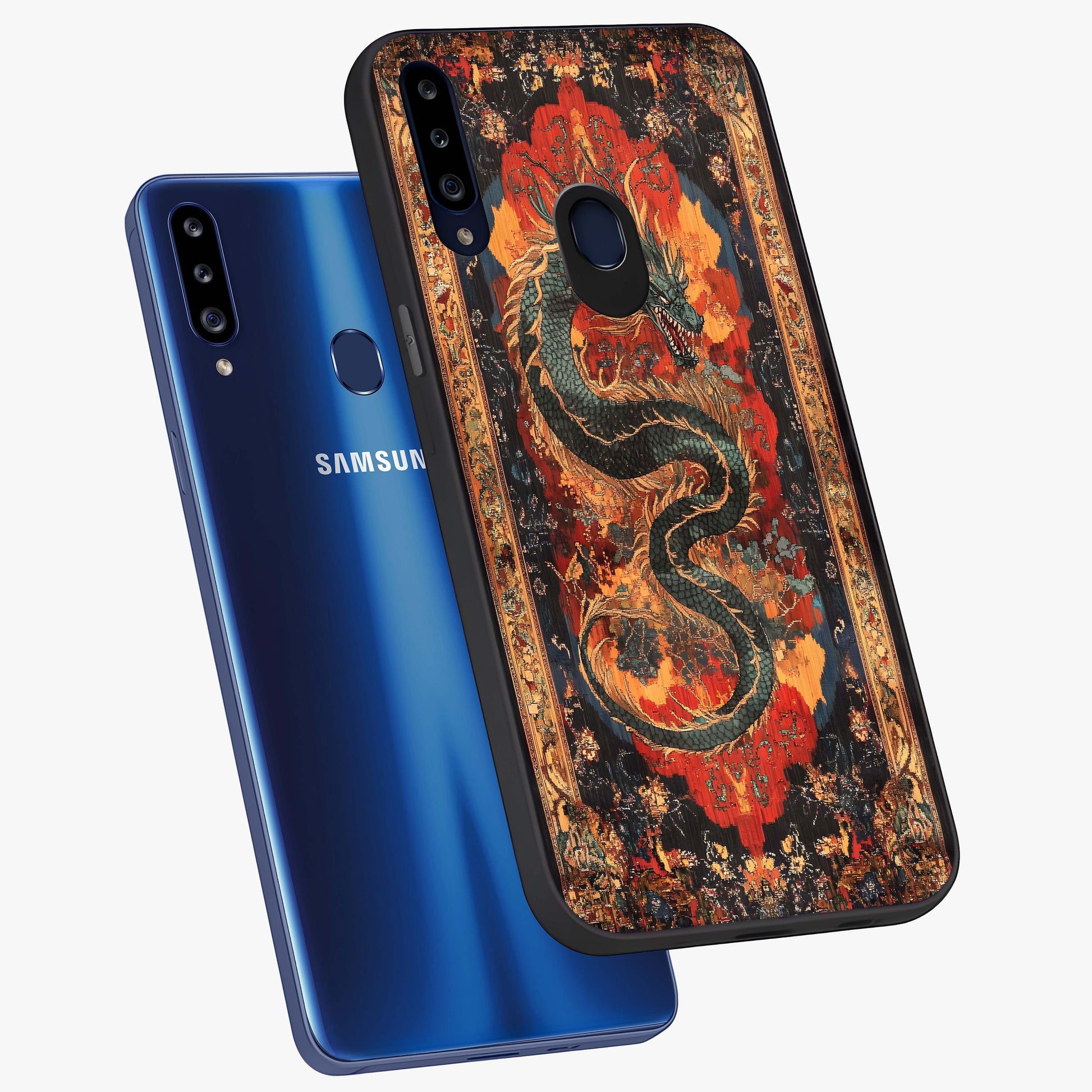 Inferno Dragon Soul Glass Case displayed in angled mockup highlighting powerful dragon illustration with inferno aesthetic.
