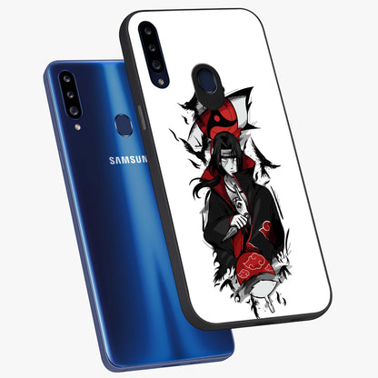 Itachi Limited Edition Naruto Anime Glass Case displayed in angled mockup highlighting dramatic anime illustration with bold action aesthetic.
