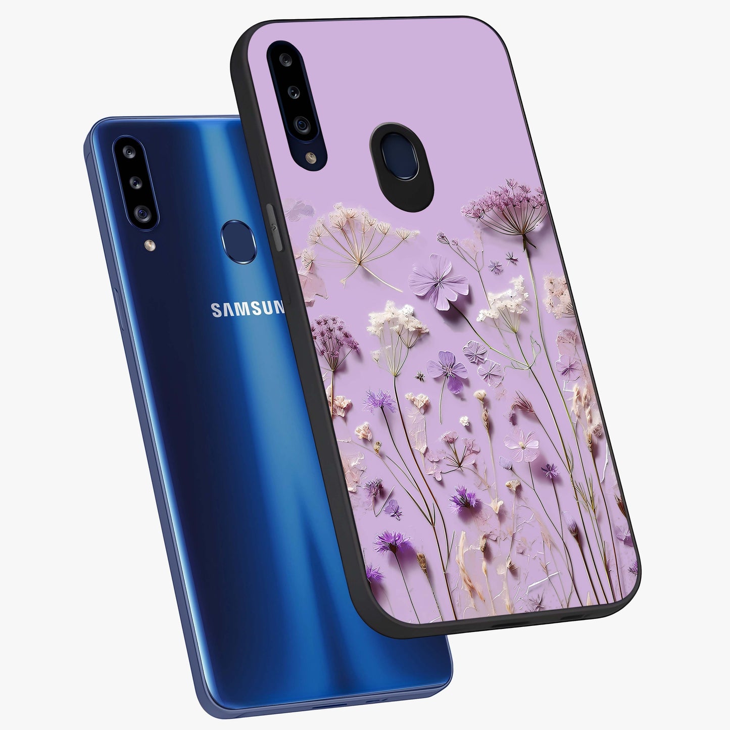 Lavender Blossom Dream Glass Case displayed in angled mockup highlighting dreamy lavender flower design with calming aesthetic style.