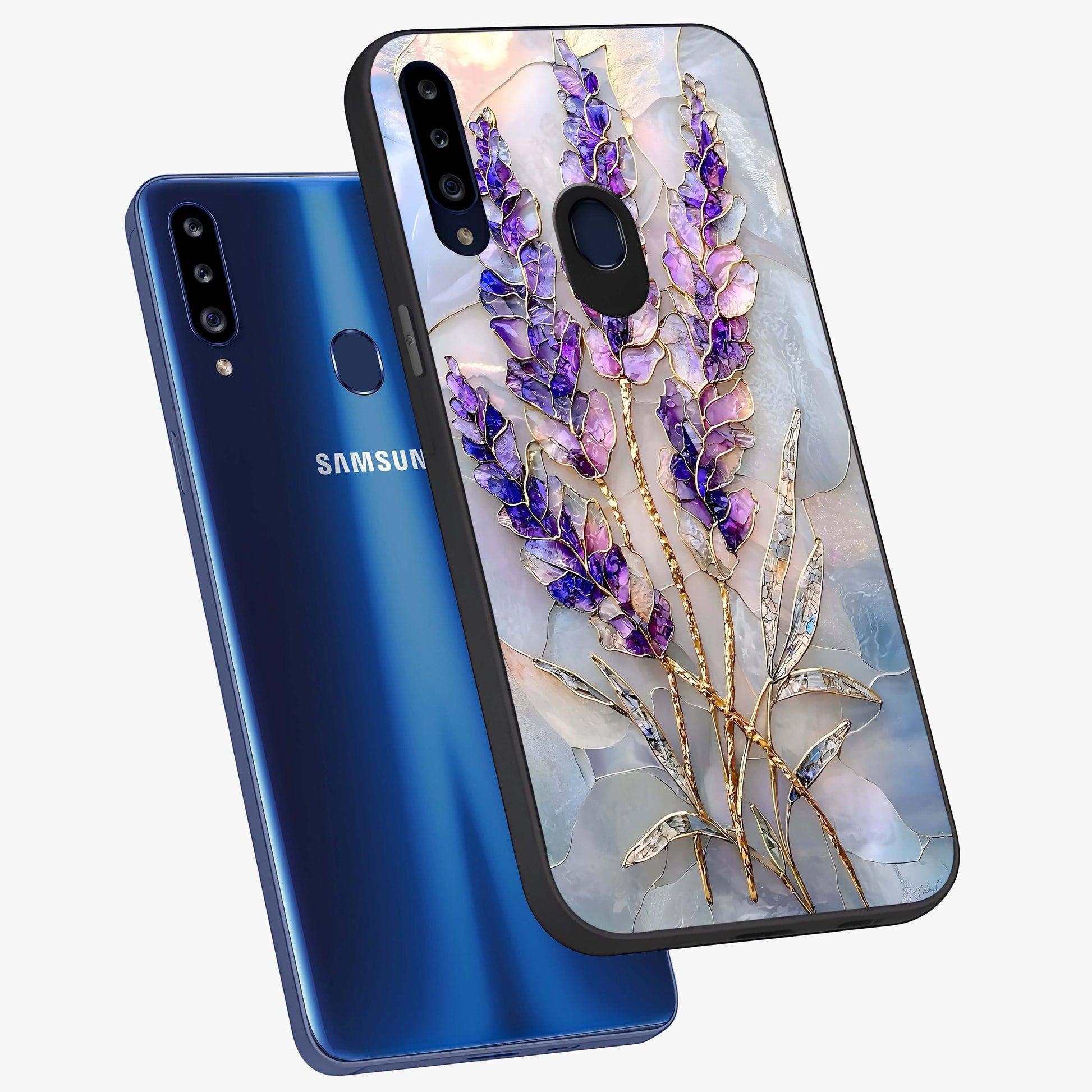 Lavender Dream Glow Glass Case displayed in angled mockup highlighting dreamy purple glow design with soft artistic style.