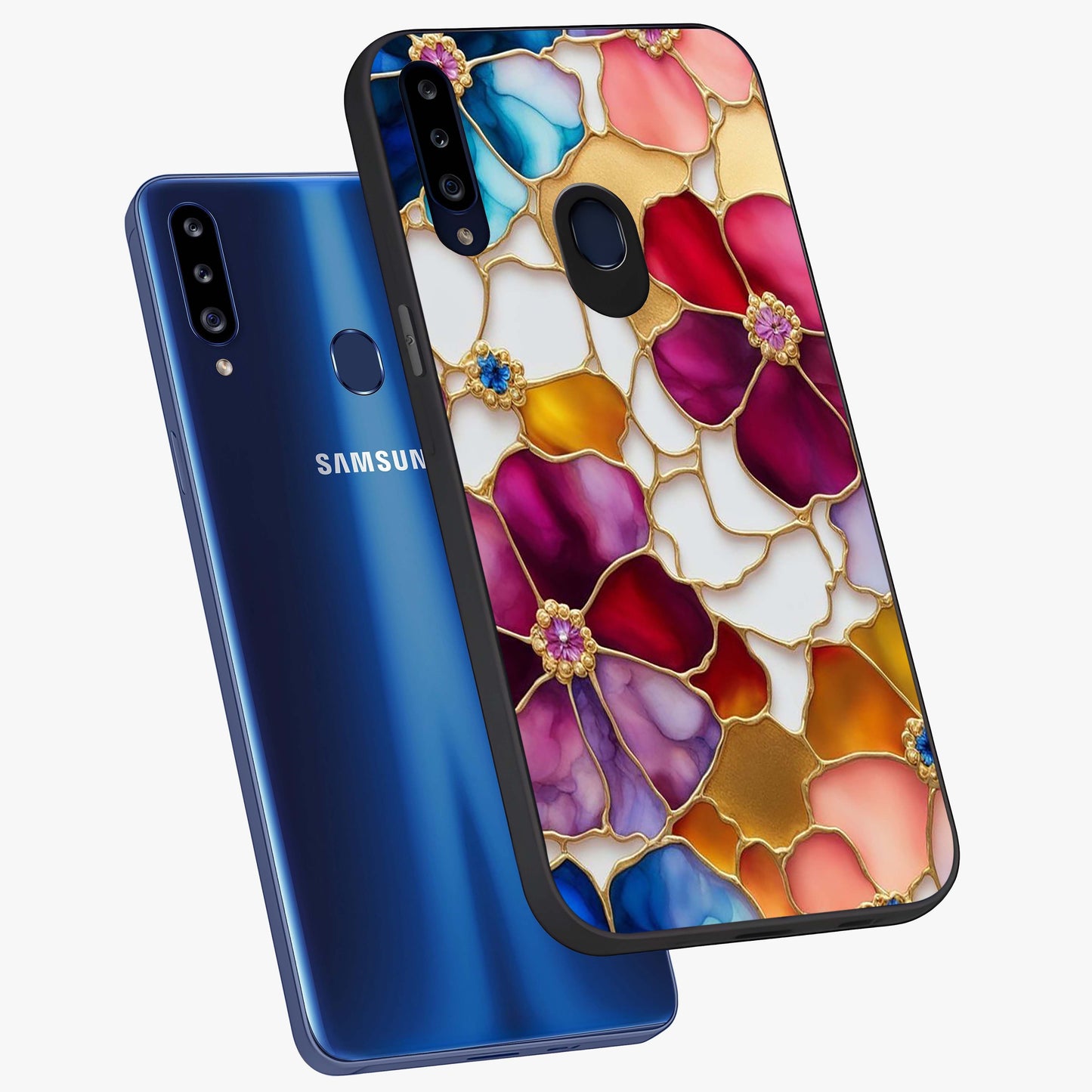Marble Flower Pattern Glass Case displayed in angled mockup highlighting elegant marble floral design with modern aesthetic.