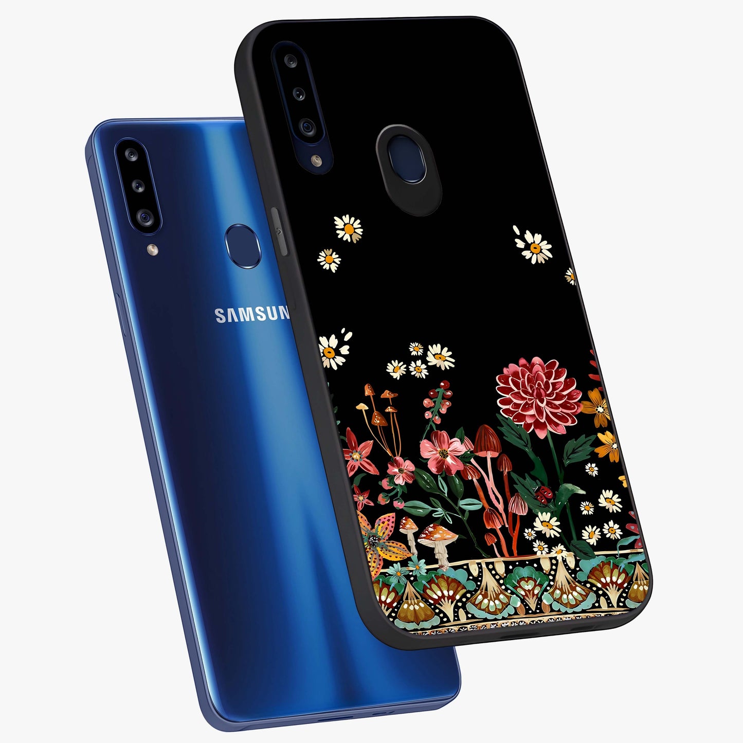 Midnight Bloom Pattern Glass Case displayed in angled mockup highlighting elegant flower design with midnight aesthetic style.