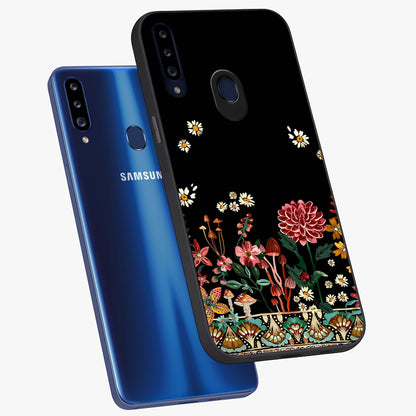 Midnight Bloom Pattern Glass Case displayed in angled mockup highlighting elegant flower design with midnight aesthetic style.