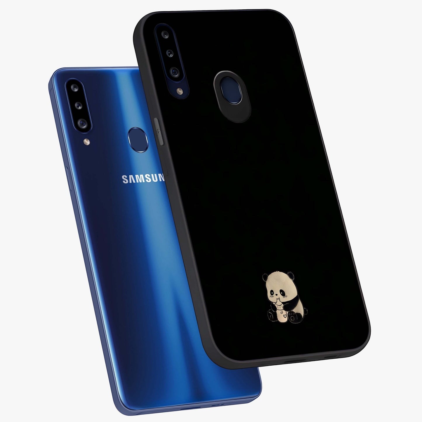 Midnight Panda Love Glass Case displayed in angled mockup highlighting adorable panda illustration with midnight aesthetic.