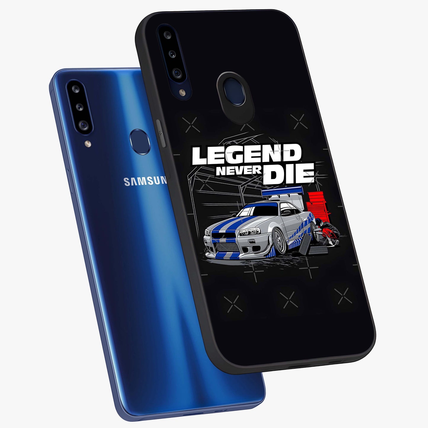 Midnight Racing Legacy Glass Case displayed in angled mockup highlighting dynamic automotive design with bold midnight aesthetic.