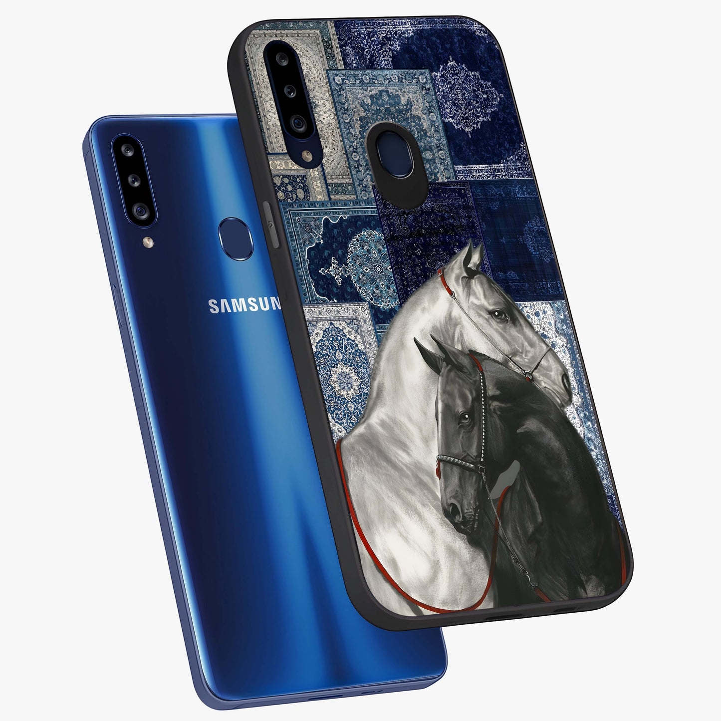 Midnight Stallion Blues Glass Case displayed in angled mockup highlighting powerful stallion illustration with deep midnight tones.