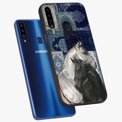 Midnight Stallion Blues Glass Case displayed in angled mockup highlighting powerful stallion illustration with deep midnight tones.