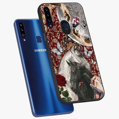 Moonlit Royal Stallion Glass Case displayed in angled mockup highlighting powerful stallion illustration with royal night aesthetic.