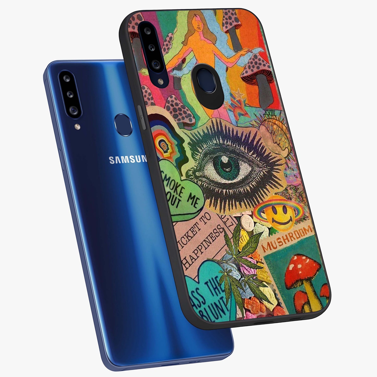 Mystic Eye Wonderland Glass Case displayed in angled mockup highlighting magical eye illustration with dreamy aesthetic.