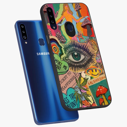 Mystic Eye Wonderland Glass Case displayed in angled mockup highlighting magical eye illustration with dreamy aesthetic.