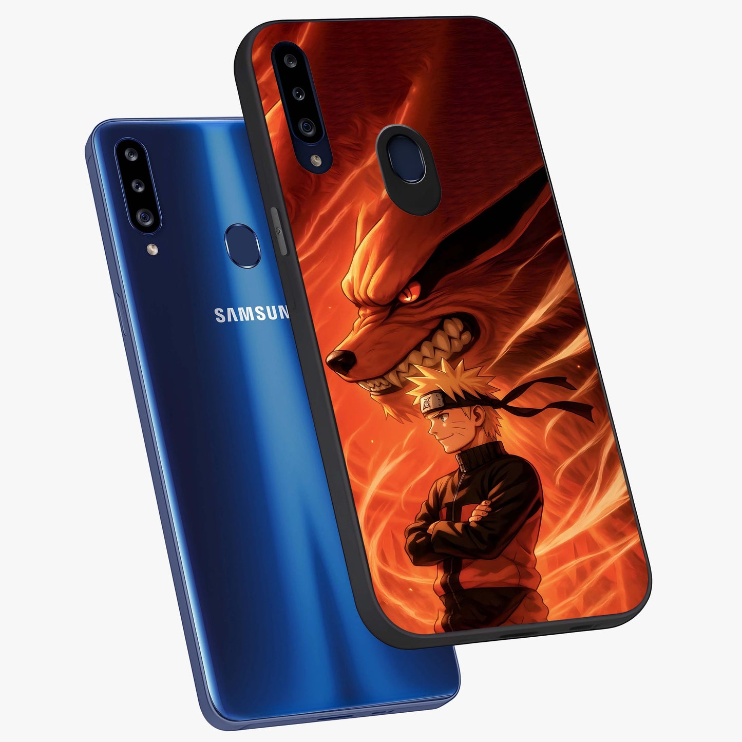 Nine Tails Legacy Glass Case displayed in angled mockup highlighting dynamic anime beast illustration with bold mystical aesthetic.