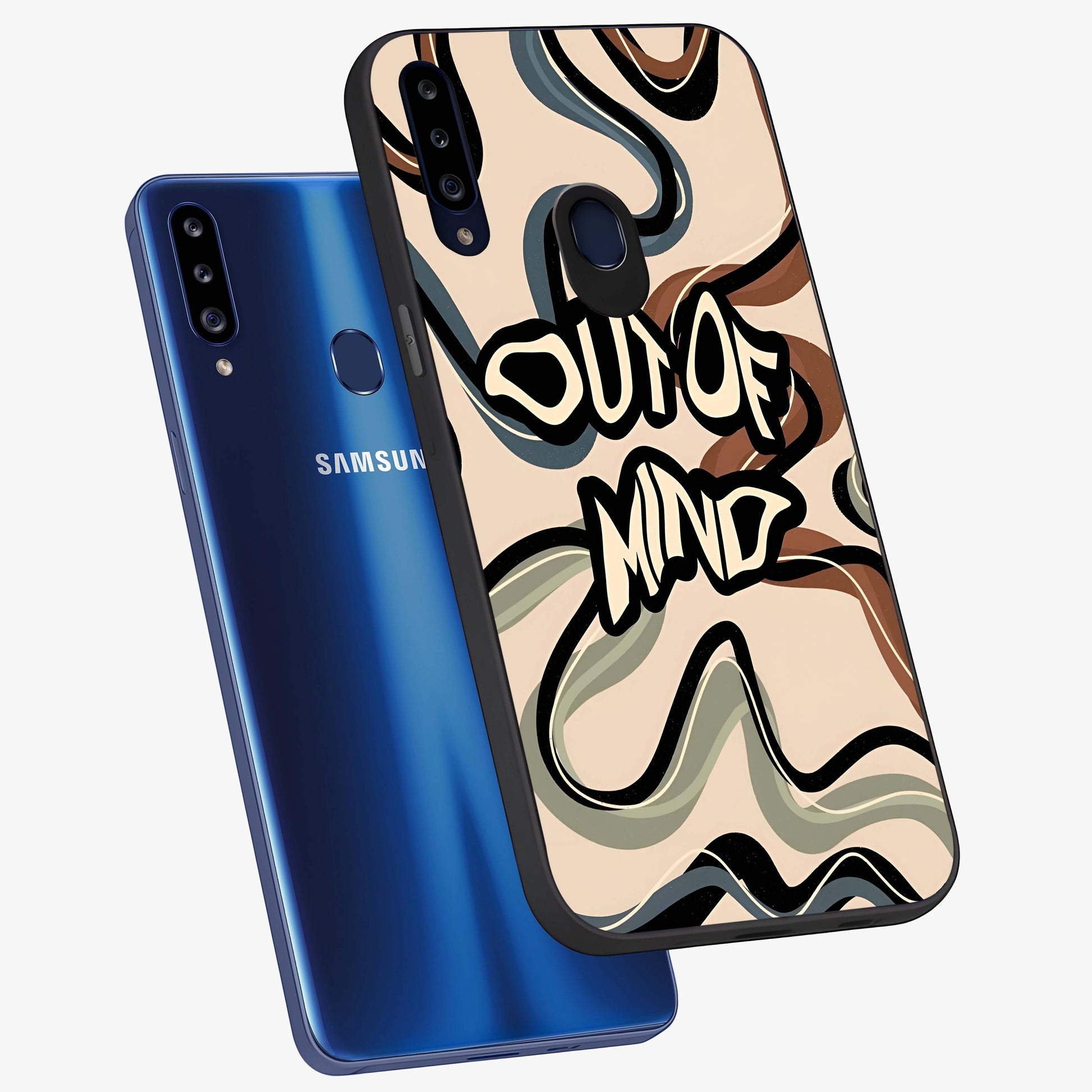 Out Of Mind Glass Case displayed in angled mockup highlighting bold statement design with modern artistic aesthetic.
