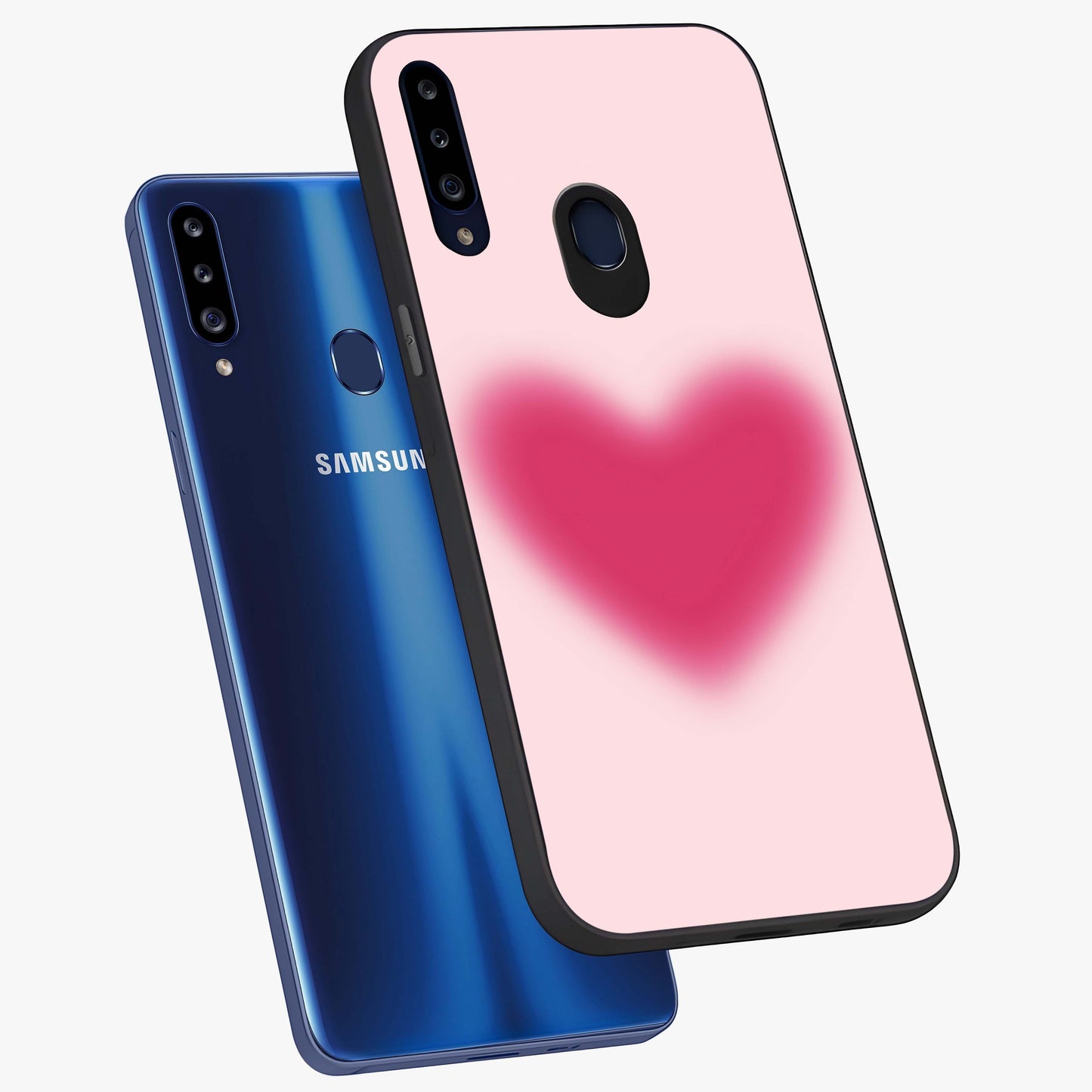 Pink Aura Heart Glass Case displayed in angled mockup highlighting vibrant pink heart design with dreamy aura aesthetic.