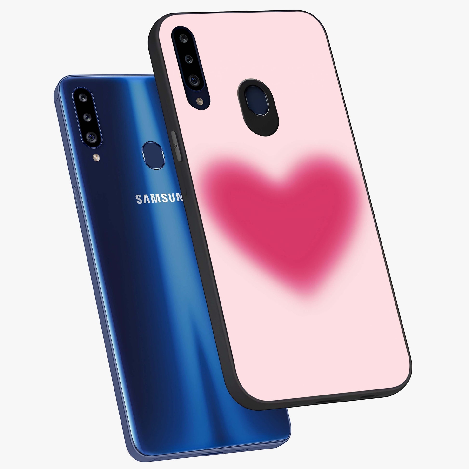 Pink Aura Heart Glass Case displayed in angled mockup highlighting vibrant pink heart design with dreamy aura aesthetic.