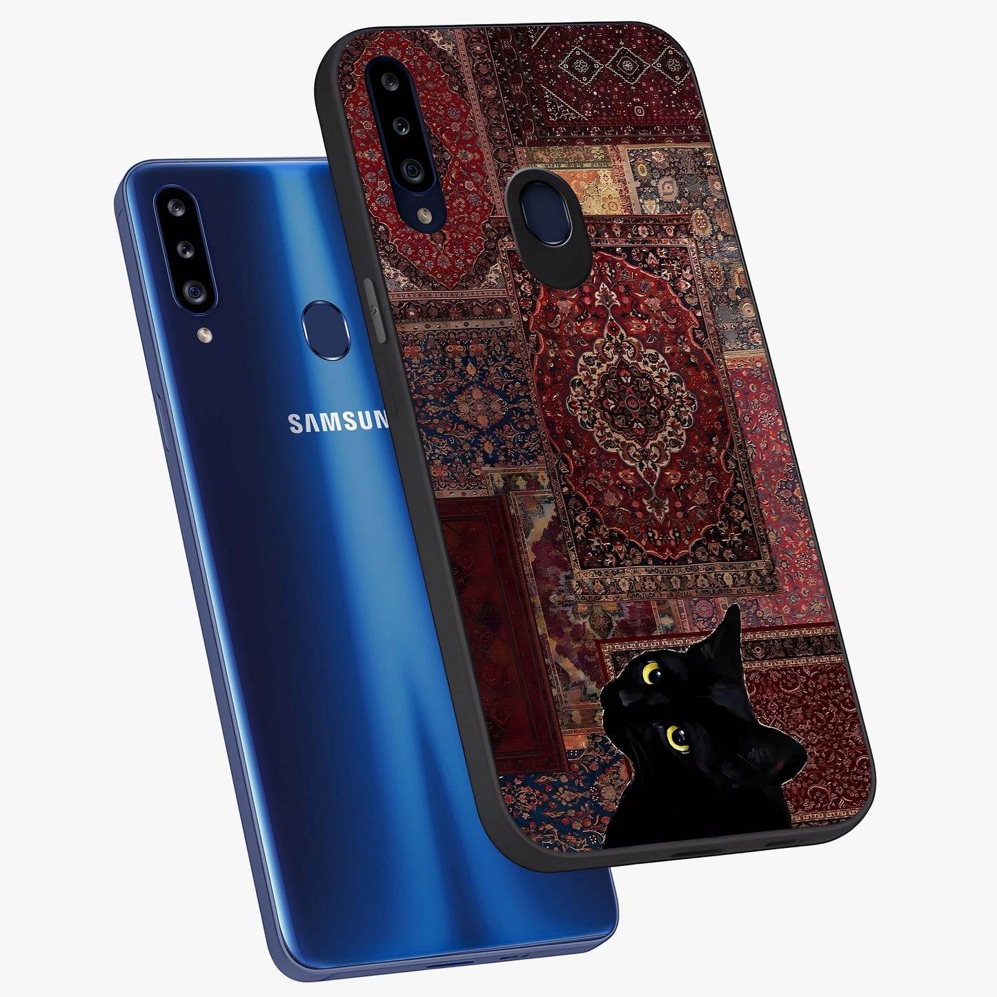 Regal Magic Cat Apple Glass Case displayed in angled mockup highlighting whimsical feline design with fantasy aesthetic.