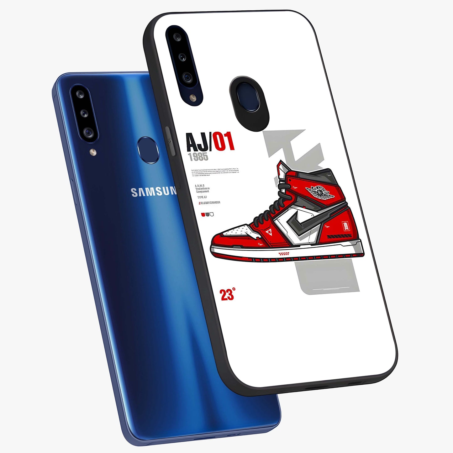 Retro Sneaker Blueprint Glass Case displayed in angled mockup highlighting detailed shoe design with sporty retro aesthetic.