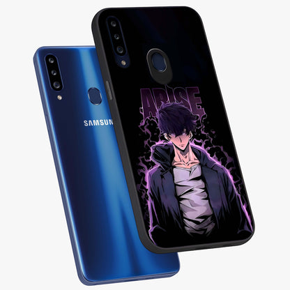 Shadow Monarch Awakening Glass Case displayed in angled mockup highlighting dramatic shadow warrior design with fantasy aesthetic.