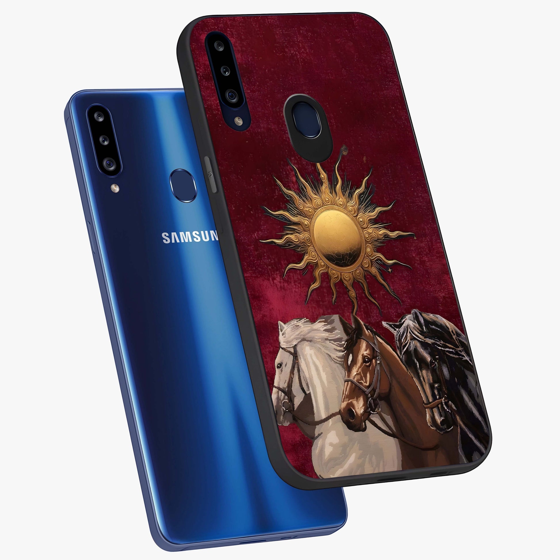 Solar Riders Glass Case displayed in angled mockup highlighting powerful rider illustration with radiant solar aesthetic.