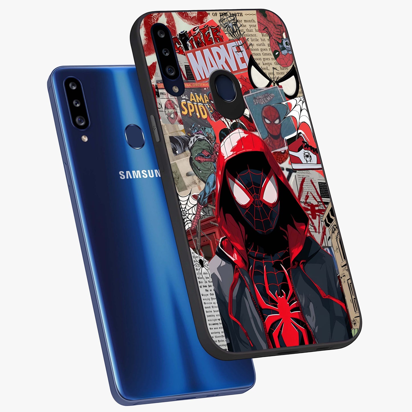 Spider Collage Street Glass Case displayed in angled mockup highlighting dynamic street style collage design with comic aesthetic.