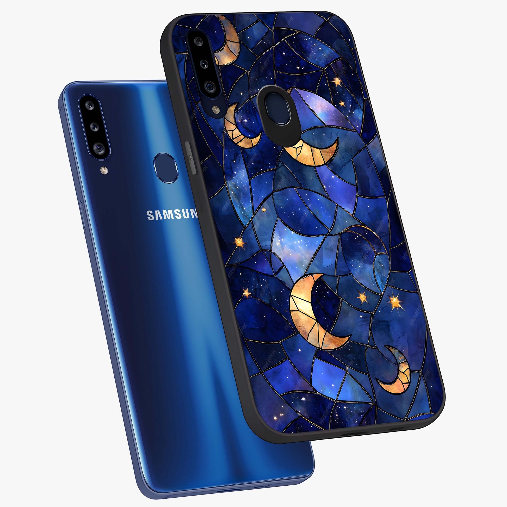 Starlit Sky Tapestry Glass Case displayed in angled mockup highlighting celestial night pattern with artistic aesthetic style.